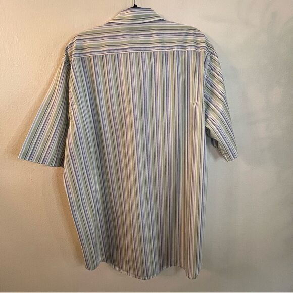 Tailorbyrd Shirt Men’s Short Sleeve Blue Green Stripe Sz 3XLT Contrasting Collar - Picture 6 of 6